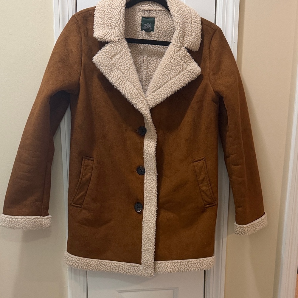Wild Fable Faux Fur /Leather Brown Button Up Jacket with Cream Interior - Picture 6 of 6